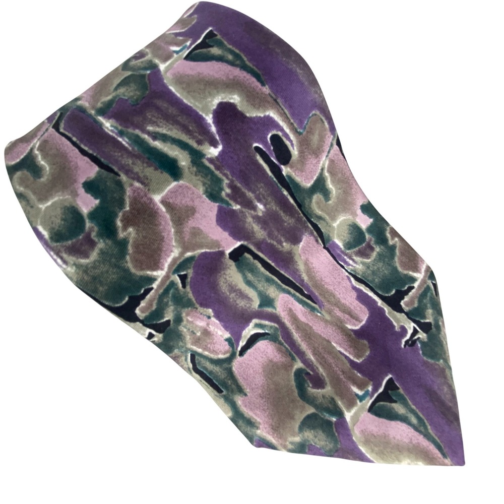 ALEXANDER CROSS LTD. Mens All Silk Tie Abstract Purple Green Handmade Italy 58x4